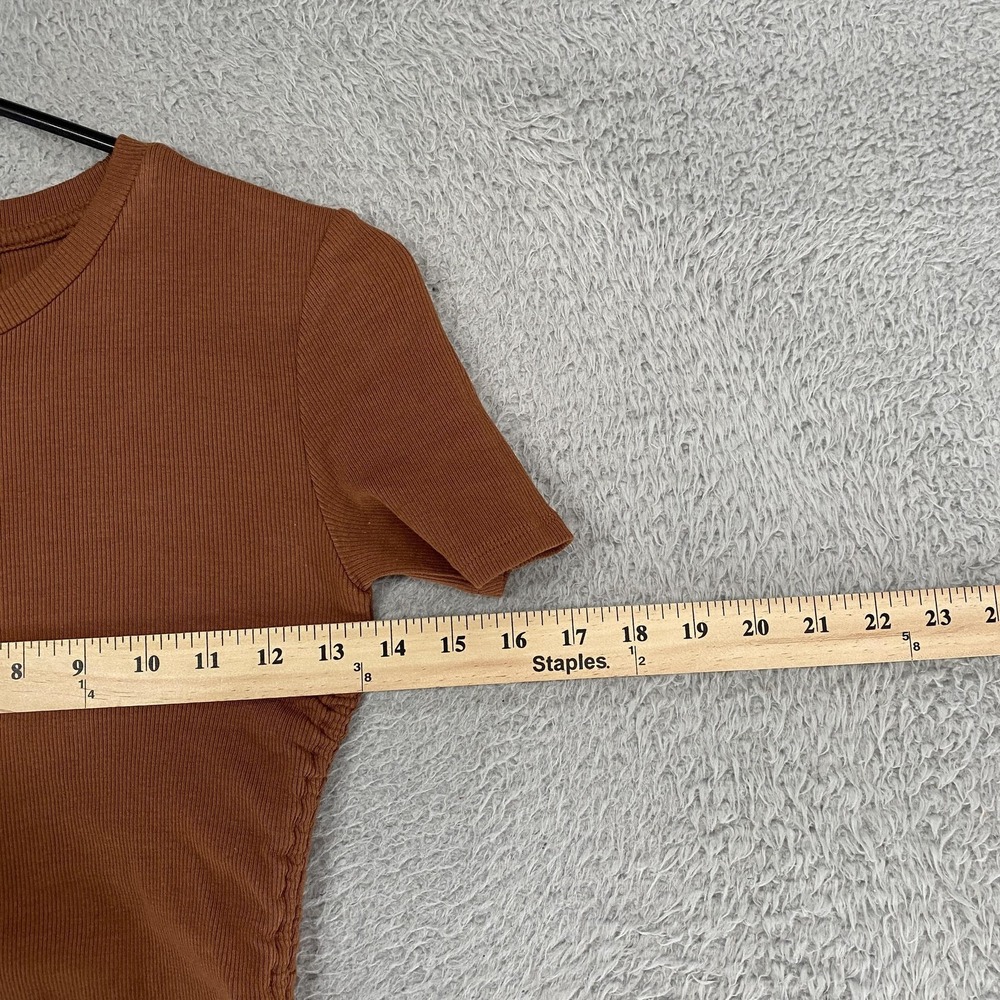 Zara T Shirt Dress Womens S Brown Ruched Bodycon Mini Ribbed Capsule Neutral - Picture 5 of 12